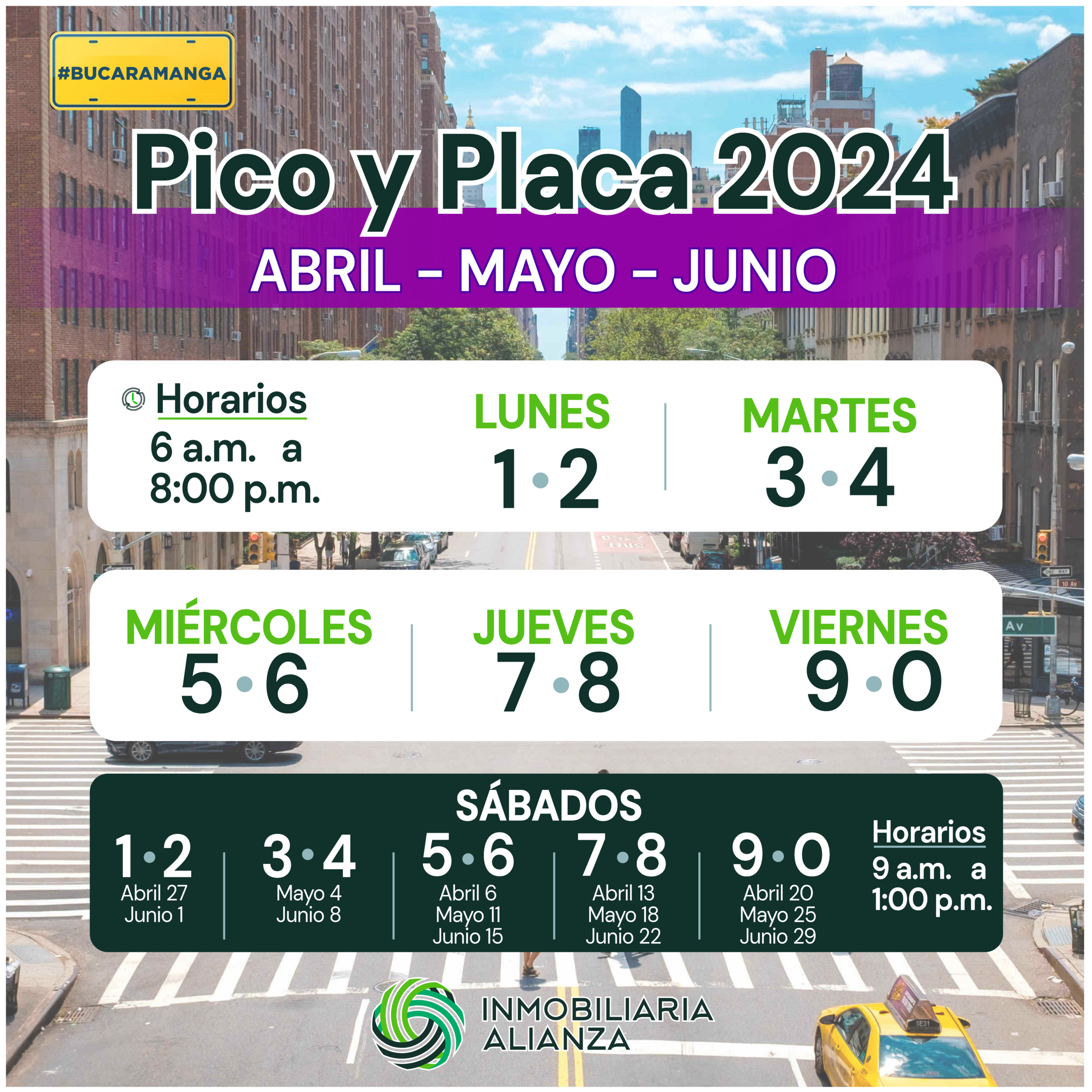 Nuevo Pico y placa en el Área Metropolitana de Bucaramanga, Abril a Junio.